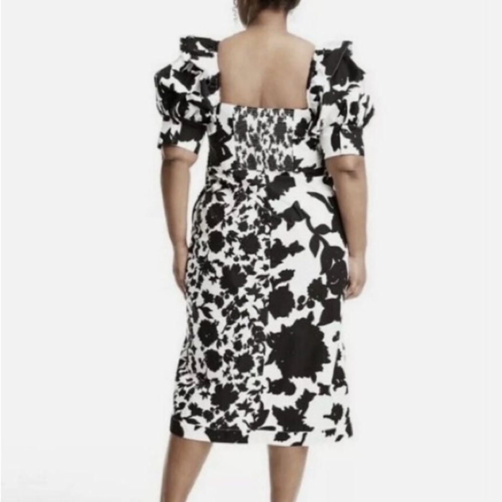 Christopher John Rogers Black and White Floral Midi Dress - Picture 3 of 5